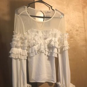 Extra small, white ruffle blouse formal fashion nova